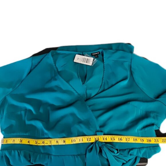Torrid Teal Length Studio Refined Woven Surplice Dress, Plus Size, V-Neck, 2X - Picture 7 of 8
